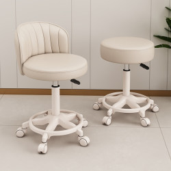 Beauty Stool with Adjustable Height, Swivel Wheels, Round Stool for Manicure, Makeup, with Backrest, Chair for Hairdressing, Large Work Stool, Specialized for Beauty Salons