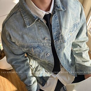 
TTYM* autumn retro short denim jacket men's lapel Korean jacket men and women casual versatile and handsome trendy