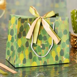 Forest-Style Green Mid-Autumn Festival Gift Bag, Gift Packaging Bag, Candy Tote Bag, Paper Bag with Double Ribbon, in Stock, Large Size