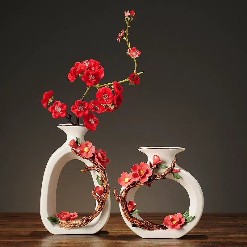 在庫正規店中國美術 景德鎮製 花鳥詩文紋樣花瓶 花器 色絵磁器