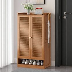 Shoe Rack for Home Entrance, Small Narrow Floor-Standing Storage Rack, Large Capacity Bamboo Shoe Cabinet for Entryway, Dust-Proof Storage Cabinet