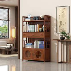 Solid Wood Bookcase Storage Cabinet Integrated Wall-Mounted Bookcase Shelf Living Room New Chinese Style Floor-Standing Bookcase Small with Cabinet Doors