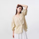 Japanese lantern sleeve thin pleated texture shirt V-shaped exquisite lace collar fall shoulder mid-sleeved design loose and light