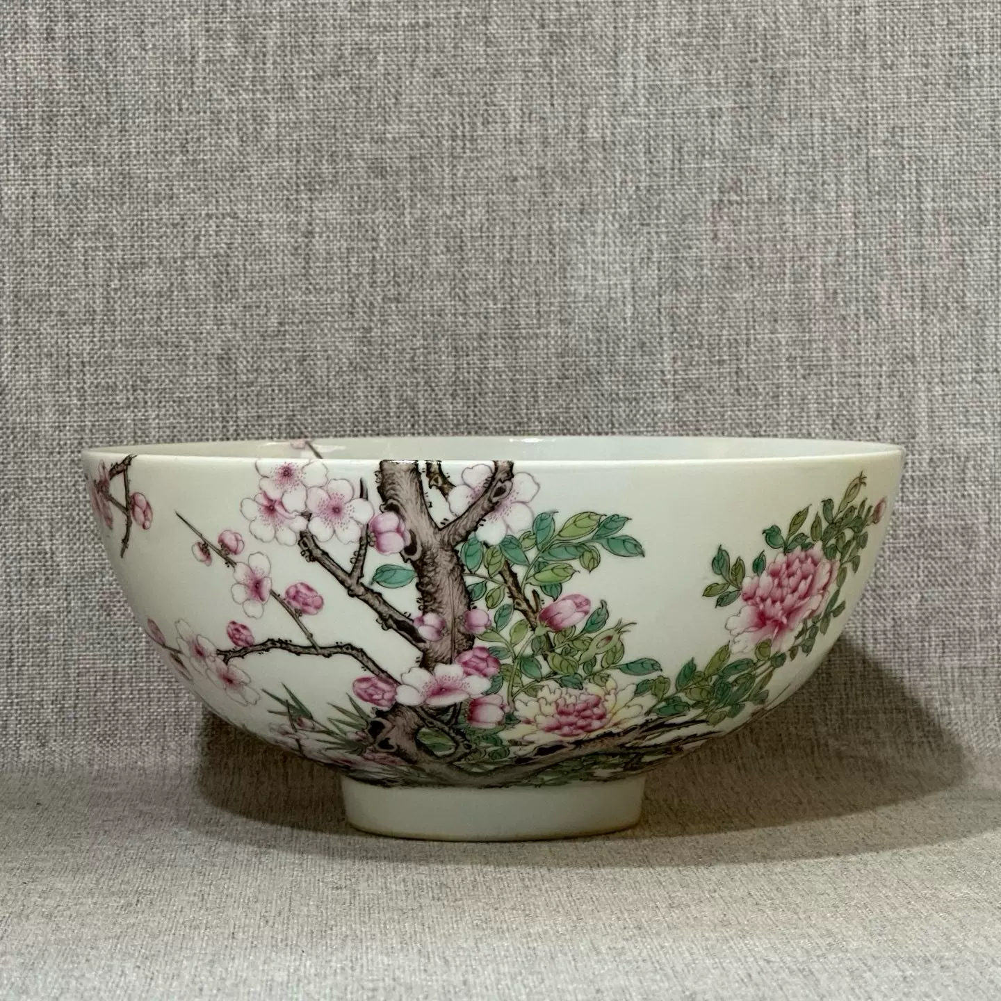 ◇旧蔵◇古美術 清代雍正年製款 粉彩牡丹花卉紋三多碗―對 時代物 T08