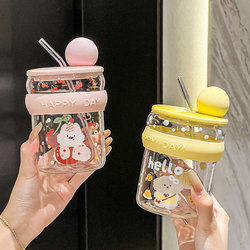 High Borosilicate Glass Straw Cup, Household High-Temperature Resistant Cup, High-Looking Office Student Large-Capacity Juice Cup