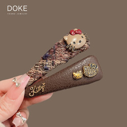 Cute Cartoon Kt Cat Leather Hair Clip for Women, New Autumn and Winter Retro Side Bangs Clip, Versatile Hair Clip for Stray Hair