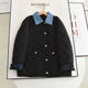 Broad 2024 winter design sense denim spliced ​​lapel diamond design warm and casual khaki cotton jacket