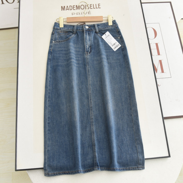 Iran 2025 summer new high-waisted slim pocket embroidery design mid-length denim slit skirt