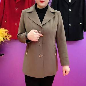 
Spring and Autumn Coat Fashion Jacket Middle-aged and Elderly Mothers Put on Top Lapel Slim Loose Medium-length Suit Trench Coat