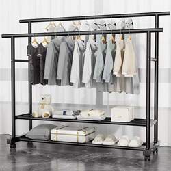 Extra Thick Clothes Drying Rack, Double-Rod Coat Rack, Extra Thick Clothes Hanger, Floor-Standing, Household Use, Bedroom Balcony Clothes Rack, Movable