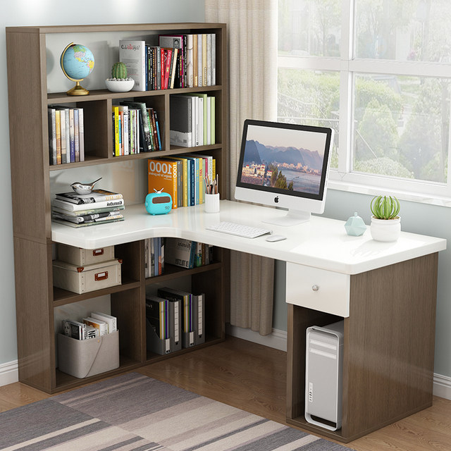 Computer desktop table corner desk bookshelf combination simple home ...