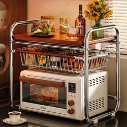 26 New Models of Vintage-Style Microwave Oven Racks, Kitchen Countertop Oven Stands, Multi-Functional Storage for Rice Cookers