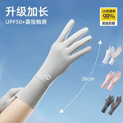 Ice silk sunscreen gloves for women in summer, fingerless, thin, breathable, electric car driving, fingerless, extended style