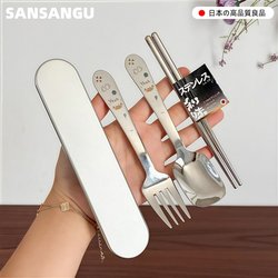 316 Stainless Steel Chopsticks, Spoon, and Fork Three-Piece Set for Children, Portable Tableware Set for Outdoor Use and Canteens