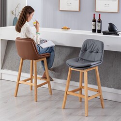 Solid Wood Light Luxury Bar Stool, Modern Minimalist Nordic Style with Backrest, Front Desk Bar Chair, Home Dining Island High Stool