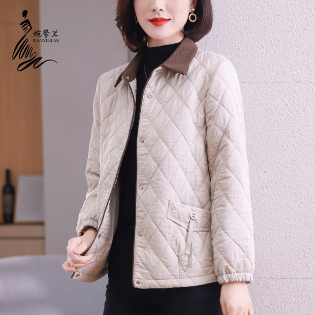 Mom's autumn clothes new solid color jacket for middle-aged and elderly basic lapel buttoned cardigan anti-wrinkle commuting daily two-wear