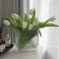 Internet Celebrity ins Nordic Style Light Luxury Vertical Striped Transparent Glass Vase for Hydroponic Dried Flowers and Flower Arrangements, Living Room and Dining Table Decoration