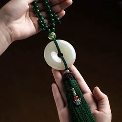 Mercedes-Benz, Bmw, Audi Car Pendants, Jade Safety Charms, Car Interior Rearview Mirror High-End Tassel Pendants, Safety Style