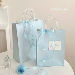 Light Blue Kraft Paper Bag, Gentle Solid Color Gift Packaging Bag, Thickened Dessert Cake Packaging Shopping Bag, Tote Bag