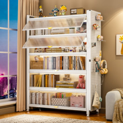 Steel Bookcase Against the Wall, Integrated Children's Home Bookshelf, Dust-Proof Storage Cabinet, Large-Capacity Storage Cabinet, Floor-Standing Storage Rack
