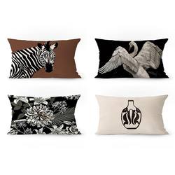 French-Style Medieval European Retro Abstract Rectangular Pillow Zebra Sofa Decorative Cushion Cover Light Luxury Pillow Backrest