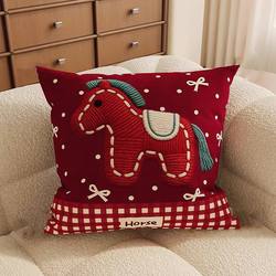 New Year of the Horse Cartoon Imitation 3D Printed Pillowcase Red Cushion Office Decoration Living Room Sofa Bedroom Cushion