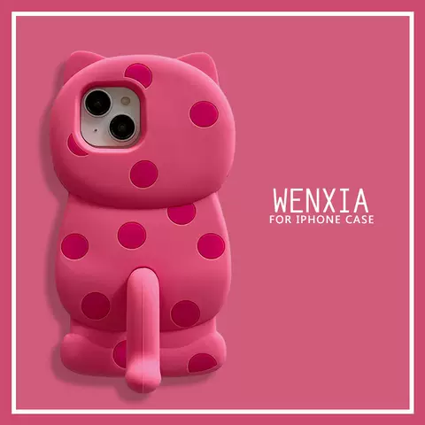 New Funny Girls Phone Cases Covers 3D Pink Polkadot Cat Silicone TPU iPhone 15, iPhone 14, iPhone 13, iPhone 12, iPhone 11