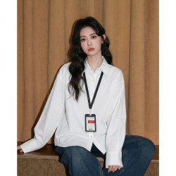 White Polo Collar Long-Sleeve Shirt for Women, Spring and Autumn 2026 New Style, Loose Fit, Preppy Style, White Shirt Jacket Top