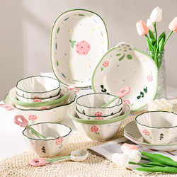 Tableware Set 2025 New Model High Aesthetic Value Chaozhou Household Cute Soup Bowl Ceramic Bowl Plate Chopsticks Moving House Housewarming Gift