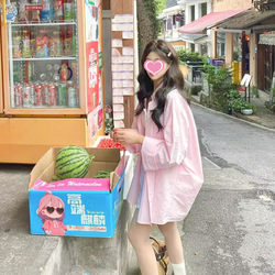 Oversized Pure Cotton Pink Shirt for Women 2026 New Korean Style Loose Lazy Style Sweet Sun Protection Top
