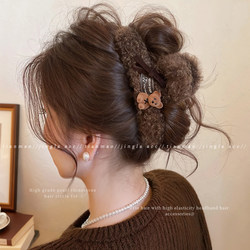 Plush Teddy Bear Hair Claw Clip for Women, High-End 2025 New Style, Suitable for Thick Hair, Autumn and Winter Hair Clip, Back of the Head Shark Clip