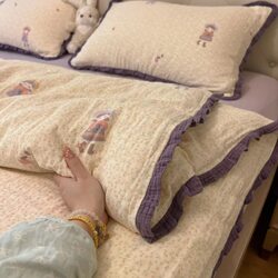 2026 New Model Aerobic Double-Layer Gauze Four-Piece Set Pure Washed Cotton Quilt Cover Class a Duvet Cover Dormitory Bed Three-Piece Set 4