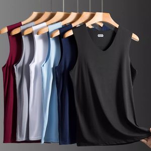 Seamless ice silk vest men's round v-neck sleeveless T-shirt loose hurdle sports sleeveless quick-drying sweatshirt waistcoat bottoming