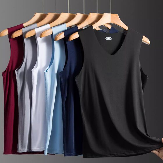 Seamless ice silk vest men's round v-neck sleeveless T-shirt loose hurdle sports sleeveless quick-drying sweatshirt waistcoat bottoming