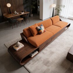 Black Walnut Solid Wood Sofa 2026 New Model Italian Minimalist Fabric Three-Seater Sofa with Storage for Living Room