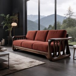 New Chinese-Style Sofa, Solid Wood, 2026 New Model, High-End Black Walnut Wood, Modern Minimalist Living Room, Small Apartment Straight-Row Sofa