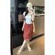 Korean sweet girl design floral red high-waisted skirt spring and summer new temperament versatile fishtail A-line skirt for women