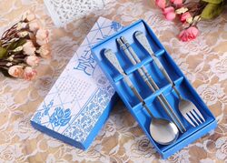 Blue and White Porcelain Tableware Set, Three-Piece Set, Stainless Steel Chopsticks, Spoon, Fork, Gift Box Set, Three-Piece Gift Set