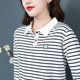T-shirt women's long-sleeved 2022 autumn striped POLO collar women's large size western style mom tops age-reducing bottoming shirt