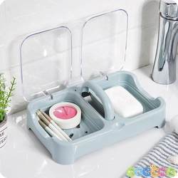 Soap Dish with Flip Lid for Student Dormitory, Double Compartment, Household Soap Box with Lid, Double-Layer Large Size, Draining for Laundry