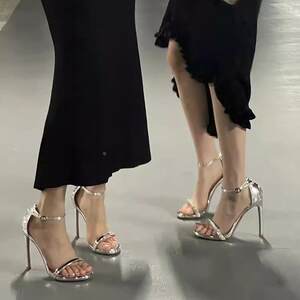 
Sandals for women, silver straps, beautiful 2027 new summer French fashion, versatile black stiletto heels, high gifts