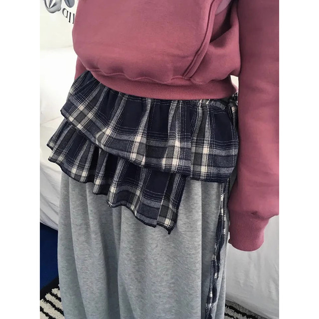 Sweet bow tie contrasting plaid skirt for women in spring 2025 high waist A-line layered cake skirt ass curtain