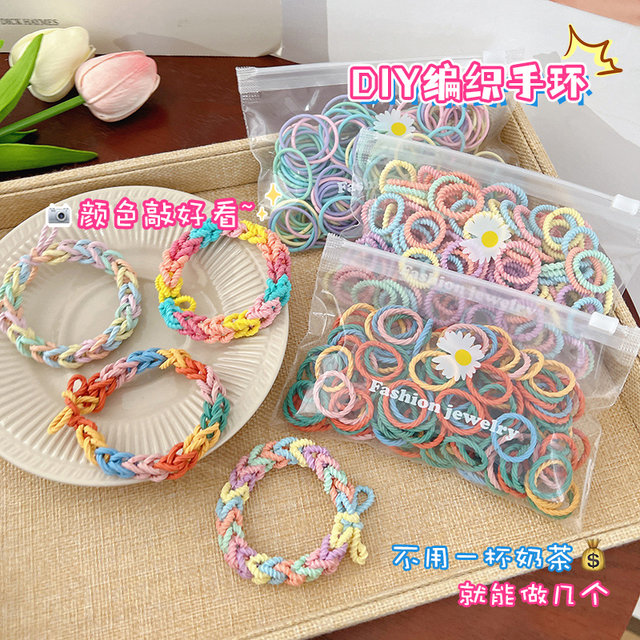 Couple rainbow small rubber band pair of diy braided bracelets for boyfriend colorful hair rope wrist ins hair ring
