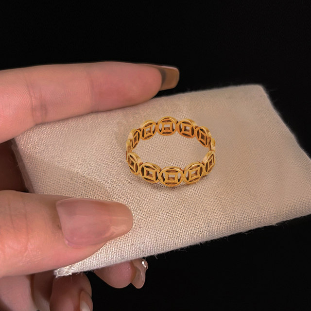 Year of the Snake Bafanglaicai Copper Coin Ring 2025 New Gold Colored Ring Ring Giving Best Friends Qian Duoduo Pair of Rings