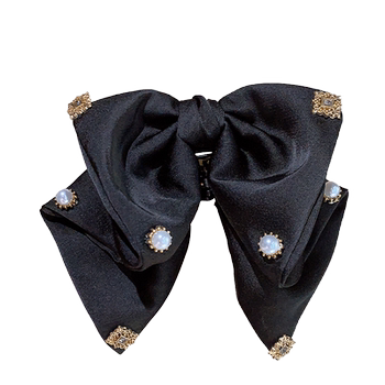 
Retro satin beads bow clip female high-end feeling