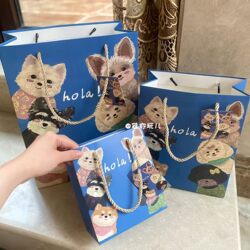 Internet-Famous Dog-Themed Birthday Gift Bag Storage Bag Hard Cardboard Tote Bag Large Gift Bag ins Shopping Bag