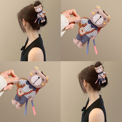 Cute Little Bear! Fresh Little Bear Cartoon Plush Claw Clip! 2025 New Style Back-Of-Head Shark Clip Headscarf Ear Cover