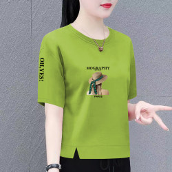 2025 New Stylish Spring and Summer Short-Sleeve T-Shirt, Loose Fit, Pure Cotton, Round Neck, Mom's Top, Women's Shirt