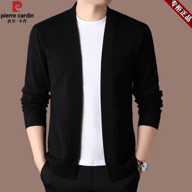 Pierre Cardin high-end men's cardigan spring and autumn solid color ...