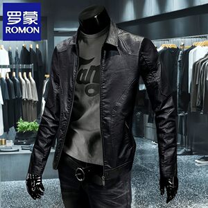 
Romon high-end Haining leather jacket men's 2025 spring and autumn new men's jacket handsome men's leather jacket top trendy